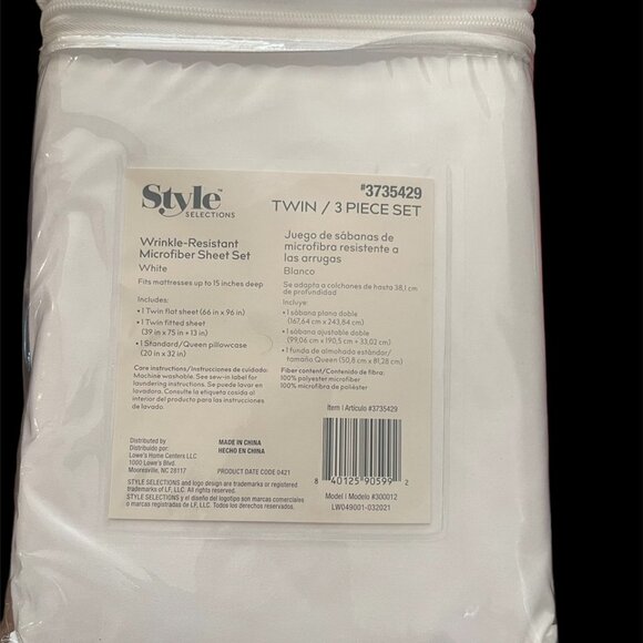NEW Style Selections Wrinkle-Resistant Microfiber Sheet Set White Twin - Picture 2 of 2